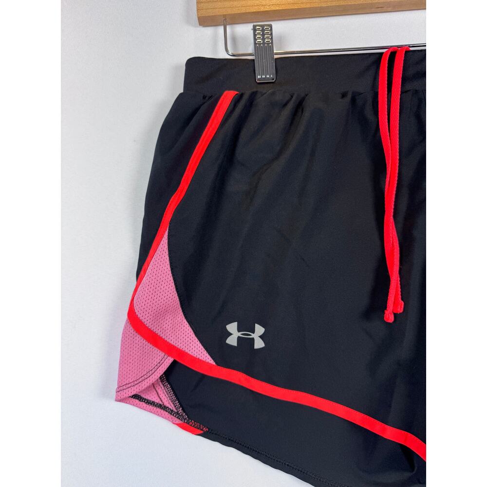 Women's Medium Under Armour Running Shorts Mesh Drawstring Black Coral - Picture 2 of 9